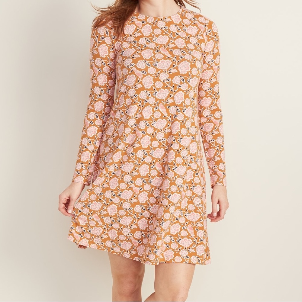 Jersey Knit Long Sleeve Swing Dress